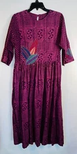 Market Place Purple Cotton Dress Sleeves Womens Petite Medium Back Button