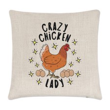Crazy Chicken Lady Stars Linen Cushion Cover Pillow - Funny Animal Pet
