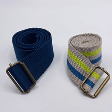 Kids Fabric Belt Lot Navy Blue Gray Lime Green Striped Metal Rings Adjustable To