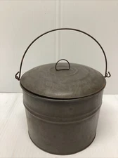 Antique Primitive Tinware Sugar Bucket w/Lid~Kitchen Canister~1930's~NOS~8" Diam