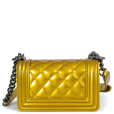 70507 auth CHANEL metallic yellow patent leather 2014 14S MINI BOY