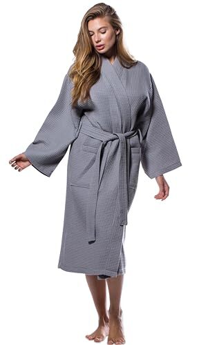 Lightweight Full-Length Robes For Women Waffle Kimono Bathrobe - One Size Gray - Picture 2 of 7