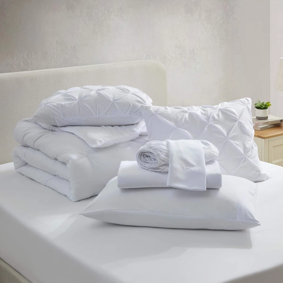 Cama de microfibra súper suave y transpirable de alta calidad plisada de pellizco de 7 piezas en una bolsa Foto 2 de 4