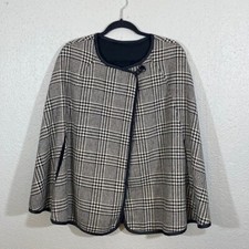 Black  Cream Houndstooth Check Reversible Vintage Cape One Size