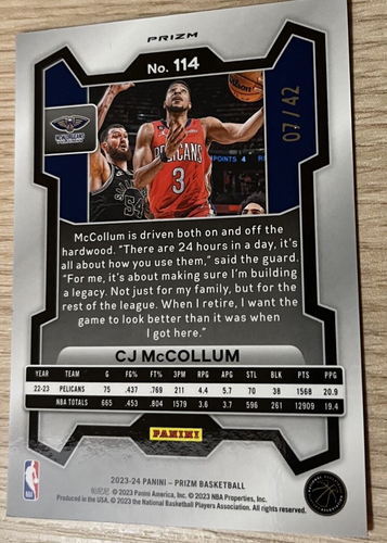 2023-24 Panini Prizm - C.J. McCollum - Pink - No. 114 - 07/42 - Bild 2 von 3