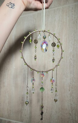 Green Crystal Sun Catcher Window Hanging Prism Gold Decoration Rainbow Maker