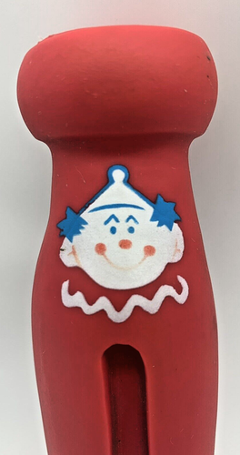 Vintage 1978 Squeaky Toy Clothespin Rubber Baby Toy Clown Face Red Avon 6.5" - Picture 2 of 6