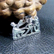 Solid 925 Sterling Silver Egyptian EYE OF HORUS Pendant, Falcon & Cobra Amulet