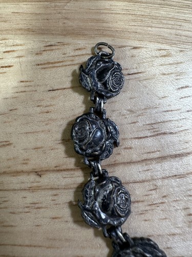 Vintage Stainless Steel Tarnished Rose Bracelet 7” - Picture 2 of 8