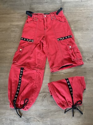 Vtg Y2K Dolls WIDOW Red PANTS Gothic Punk Oversized Wide Zip