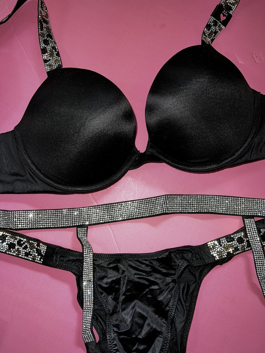 Set Lingerie Victoria's Secret Noir - Balconette 32C & Brazilian S - Neuf Avec étiquettes - Bretelles Brillantes Strass