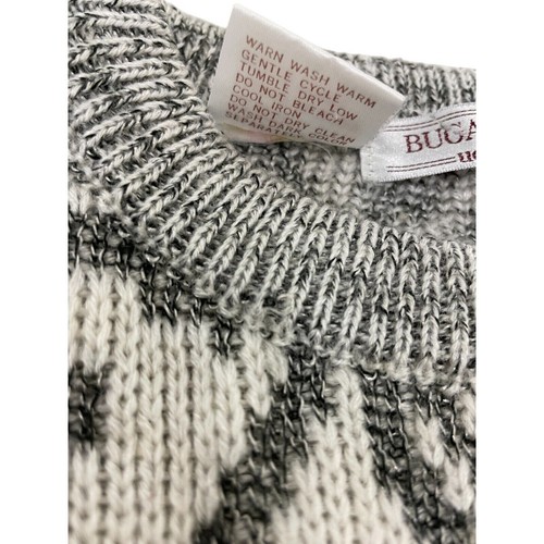 Bugatchi Uomo Vintage Patterned Knit Sweater Pullover Gray White Mens Medium - Picture 4 of 9