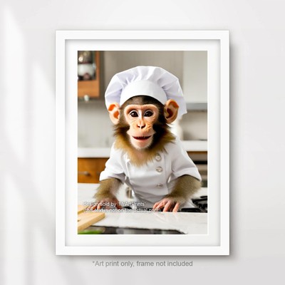 Kitchen Cooking Art Funny Cute Animal Chef MONKEY Wall Print Poster A4 A3 A2
