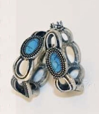 Lia Sophia  Oasis  Genuine Turquoise & Antique Silver Hoop Earrings
