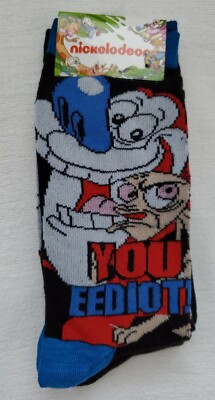 2 Pairs HYP Nickelodeon Ren and Stimpy Adult Crew Socks 