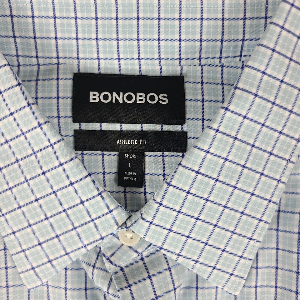 Bonobos Shirt Mens Large Short Blue Plaid Athletic Fit Performance Button Up - Image 4 of 4