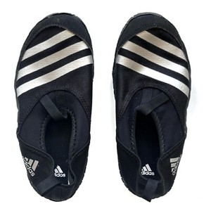 Youth 13 Adidas Water Shoes Black w Silver Stripes Pool Beach Jawpaw