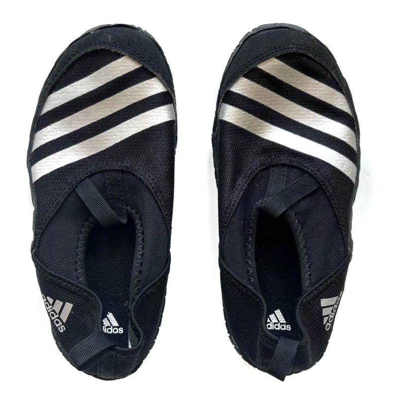Youth 13 Adidas Water Shoes Black w Silver Stripes Pool Beach Jawpaw