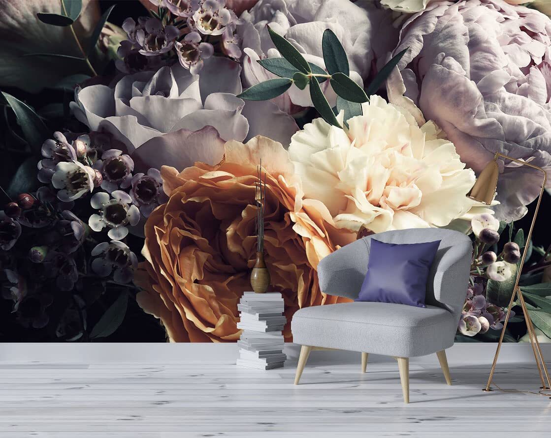 Floral Wallpaper Mural for Bedroom Orange Flower Wall Mural Living Room (not ...