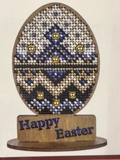 Happy Easter   beaded cross stitch kit Blue on wood canva