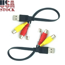 2x USB Male to 3 RCA AV Audio Video Cable Adapter 25CM for TV HDTV DVD 1080P US