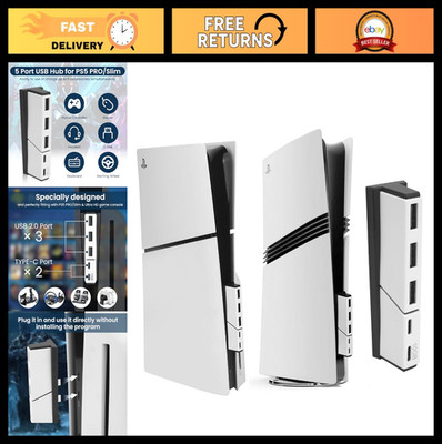 High-Speed USB Hub for PS5 Slim & Pro, 3 USB + 2 Type C Ports, 10Gbps Adapter