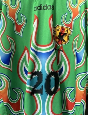 Japan 1998 GK Flame Jersey Kawaguchi 20 Green World Cup Vintage Sz