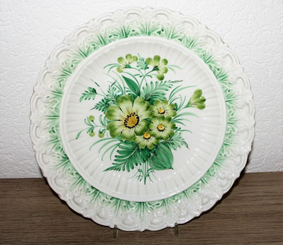 Nove di Bassano Ceramica 3x Wand-Teller 29cm Grüne Blumen Bukett Keramik Italy