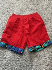 Vintage Beach Scene Men  s Multicolor Surf Style Hawaiian Swim Trunks Size Medium