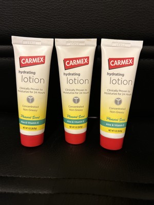 Carmex Hydrating Lotion Lot Of 3 1 oz. Discontinued Rare Aloe And Vitamin E