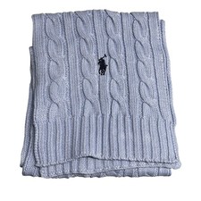 Polo Ralph Lauren Scarf Mens One Size Light Blue Cable Knit Winter Pony Logo