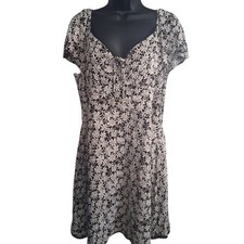 American Eagle Outfitters Black/White Floral Mini Babydoll Dress XL Coquette