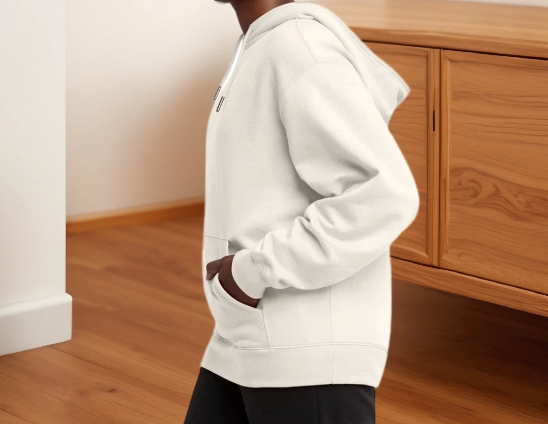 OFF WHITE Hanes Originals maglione donna felpa con cappuccio in pile bianco sporco taglia L nuovo con etichetta