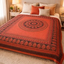 Tagesdecke Bettüberwurf  Rajasthan Classic Baumwolle Indien Dekotuch Rot Orange