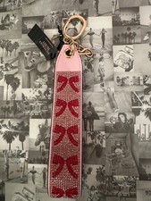 NWT Victoria's Secret Pink Rhinestone Bow Logo Keychain Wristlet BLING Strap