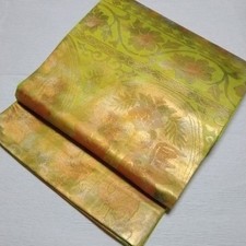 Silk Obi Belt Green Gold Silk Pattern Traditional Kimono Ready to Use Excellent