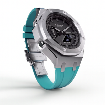 Casioak Mod Custom Metal Watch GA-2100 Turquoise Aqua Blue Strap