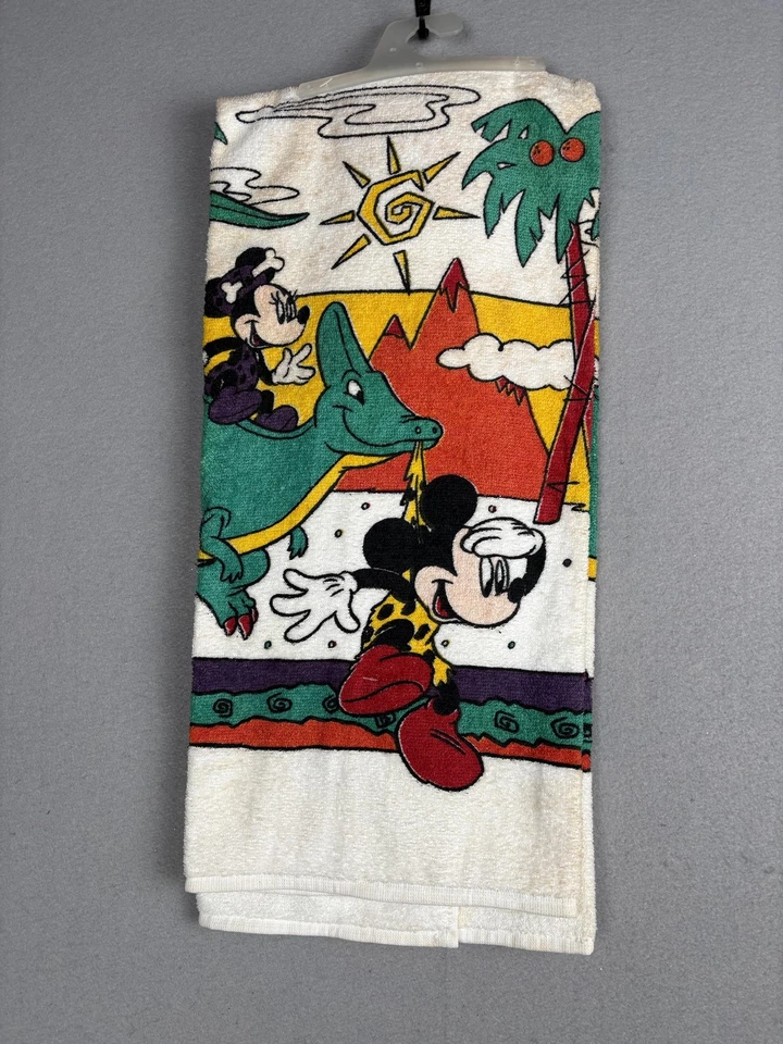Toalla de mano de dinosaurio Mickey Minnie vintage de Disney hecha en EE. UU. impresión de cueva Foto 2 de 4