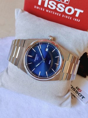 Tissot PRX 40mm Blue Sunburst Dial Stahl Herrenuhr Swiss Quartz