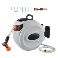 Retractable Hose Reel Water Hose Reel 65'x5/8" 180° Swivel Wall-Mounted