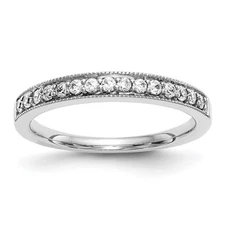 14k White Gold Round Diamond Wedding Band Milgrain Edge Anniversary Ring 1/5 Ct.