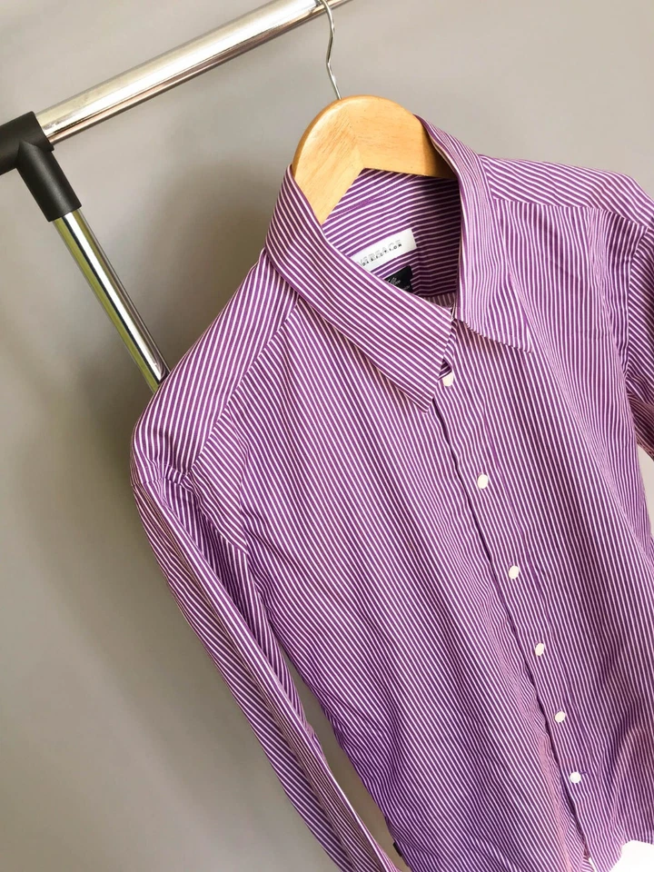 Versace Collection Vintage TG 42 camicia cotone manica lunga viola a righe slim - Immagine 3 di 4