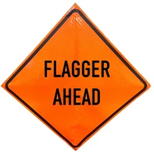 OrangeGear® Flagger Ahead Reflective Traffic Sign & Cross Ribs