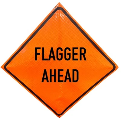 OrangeGear® Flagger Ahead Reflective Traffic Sign & Cross Ribs