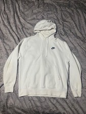 Nike Hoodie Mens Medium White Fleece Pullover Pockets Sweatshirt Long Sleeve