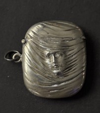 Antique Unusual Art Nouveau Silver Plate Vesta Case Match Safe Ghostly Figure 