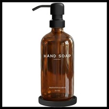 Amber Glass Hand Soap Dispenser Bathroom Set by - Refillable Liquid Hand Soap...