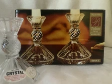 Vintage Pair 24% Lead Crystal Candlestick Ballerina Candle Holders USA 4" tall