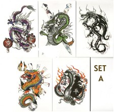 5 dragon temporary tattoos - set A or B - free shipping
