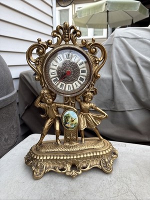 Mod Dep Cherub Clock  Regency Resin Mantle Quartz Clock.Italy.Missing the Back.